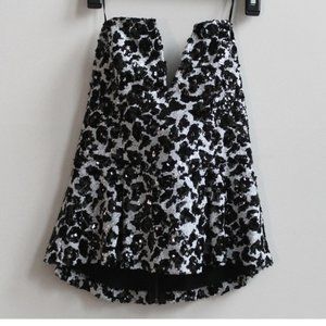 GUESS, Black and White Sequin Bustier Peplum, Size M